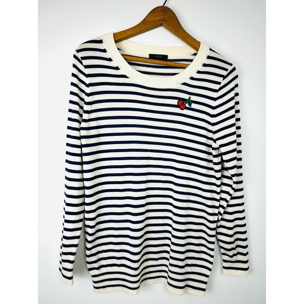J Crew 100% Merino Wool Striped Sweater Cherry Womens M Breton New England Prep